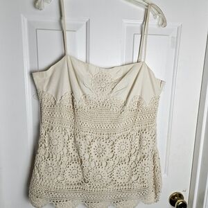 INC INTERNATIONAL CONCEPTS Women Cream Crochet Lace Romactic Top Size 14